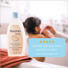 Load image into Gallery viewer, Aveeno Baby Daily Moisture Gentle Bath Wash &amp; Shampoo with Natural Oat Extract, Hypoallergenic, Tear-Free &amp; Paraben-Free Formula for Sensitive Hair &amp; Skin, Lightly Scented, 33 fl. oz
