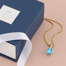 Load image into Gallery viewer, Peora Swiss Blue Topaz with Genuine Diamond Pendant in 14K Yellow Gold, Elegant Teardrop Solitaire, Pear Shape, 10x7mm, 2.30 Carats total
