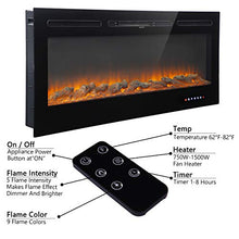 Load image into Gallery viewer, Homedex 50" Recessed Mounted Electric Fireplace Insert with Touch Screen Control Panel, Remote Control, 750/1500W, Black

