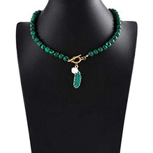 Load image into Gallery viewer, Vivilly Boho Rhinestones Pearl Necklaces Gold Leaf Malachite Drop Pendant Chain Bohemian Fashion Necklace Jewerly for Women and Girls
