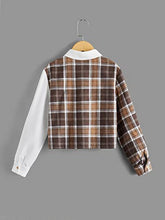 Load image into Gallery viewer, WDIRARA Girl's Plaid Color Block Button Down Shirt Long Sleeve Pocket Blouse Preppy Top Multicolor 10Y
