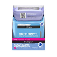 Load image into Gallery viewer, Neutrogena Day &amp; Night Wipes, Makeup Remover Face Cleansing Towelettes &amp; Night Calming Facial Cloths, 100% Plant Based Fibers Wipe Away Dirt, Alcohol-Free, 3 Packs of 25 ct, 75 ct
