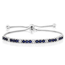 Load image into Gallery viewer, Gem Stone King Sterling Silver Blue Sapphire and White Diamond Tennis Bracelet Jewelry for Women's 2.05 cttw Fully Adjustable Up to 9 Inch
