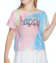 Load image into Gallery viewer, Boyoo Girl's Short Sleeve T Shirt Kids Fashion Tee Tie Dye Crewneck Rolled Cuffs Crop Top for 5-14 Years
