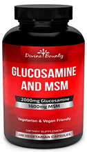 Load image into Gallery viewer, Glucosamine Sulfate Supplement (2000mg per Serving) with MSM - 240 Small Vegetarian Capsules - No Shellfish, GMO's or Harmful Additives
