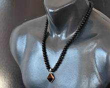 Load image into Gallery viewer, ElisaJewelryArt - Natural Pyramid Tiger Eye Pendant Necklace Black Onyx Beaded Necklace Genuine Gemstone Anxiety Stone Clasp Closure Necklace Unisex Necklace (Tiger Eye)
