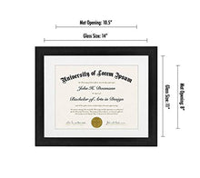Load image into Gallery viewer, Americanflat 11x14 Black Diploma Frame | Displays 8.5x11 Diplomas with Mat or 11x14 Inch Without Mat. Shatter-Resistant Glass. Hanging Hardware Included!
