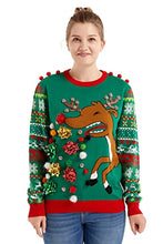 Load image into Gallery viewer, Unisex Women's Ugly Christmas Sweater, Funny Chunky Fair Isle Jumper with Santa Reindeer Snowflake,Unisex Festive Knitted Xmas Pullover Long Sleeve Pullover for Party
