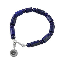 Load image into Gallery viewer, NOVICA Lapis Lazuli .925 Sterling Silver Beaded Bracelet, 7.25", Oceanic Om'
