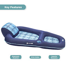 Load image into Gallery viewer, Aqua Luxury Water Lounge, X-Large, Inflatable Pool Float with Headrest, Backrest &amp; Footrest, Navy/Light Blue
