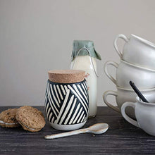 Load image into Gallery viewer, Creative Co-Op Debossed Stoneware Pattern &amp; Cork Lid, Black Canister
