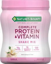 Load image into Gallery viewer, Nature's Bounty Complete Protein &amp; Vitamin Shake Mix with Collagen &amp; Fiber, Contains Vitamin C for Immune Health, Vanilla Flavored, 16 Oz
