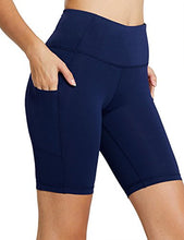 Load image into Gallery viewer, BALEAF Women's 8" High Waist Biker Workout Yoga Running Compression Exercise Shorts Side Pockets Navy Blue Size XXXL
