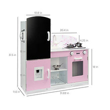 Load image into Gallery viewer, Best Choice Products Wooden Pretend Play Kitchen Toy Set for Kids w/ Chalkboard, Marble Backdrop, Realistic Design, Sounds, 7 Accessories Included - Pink
