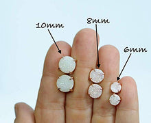 Load image into Gallery viewer, White Druzy Gemstone Prong Set Stud Earring- 8mm- Rose Gold- Women's Jewelry Mother's Day Gift Idea- Wedding- Graduation
