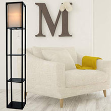 Load image into Gallery viewer, Floor Lamp with Shelves - Room Light by Lightaccents - Corner Storage Standing Bookshelf Lamp - Bedroom Light with Wooden Storage Shelves and White Cotton Linen Shade (Black)
