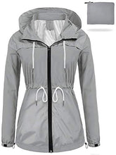 Load image into Gallery viewer, sunseen Women's Outdoor Waterproof Raincoat Packable Lightweight Rain Jacket Hooded Outerwear Trench Coat Travel Windbreaker (Grey, XL)
