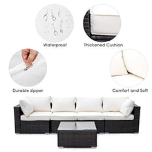 Load image into Gallery viewer, Viewee 5-Pieces Outdoor Patio Furniture Sets Rattan Wicker Patio Sofa with 2 Corner Chairs&amp; 2 Armless Chair &amp;1 Glass Top Patio Table
