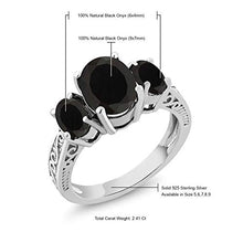Load image into Gallery viewer, Gem Stone King 925 Sterling Silver Black Onyx 3-Stone Women's Ring (2.41 Cttw Oval, Available 5,6,7,8,9) (Size 6)

