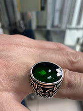 Load image into Gallery viewer, Mens Handmade Ring, Green Emerald Stone Ring, Silver Green Gemstone Ring, Ottoman Style Men Ring, Gift for Him, 925k Sterling Silver Ring
