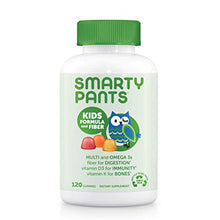 Load image into Gallery viewer, SmartyPants Kids Formula &amp; Fiber Daily Gummy Multivitamin: Fiber for Digestive Health, Vitamin C, D3, &amp; Zinc for Immunity, Omega 3 Fish Oil (EPA &amp; DHA), B6, Methyl B12, 120 Count (30 Day Supply)
