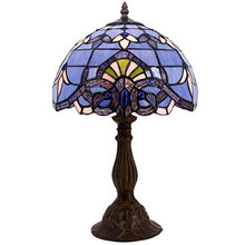 Load image into Gallery viewer, Tiffany Lamp W12H18 Inch Blue Purple Baroque Style Stained Glass Lavender Lampshade Lighting Antique Base for Living Room Bedroom Bedside Desk Table Lamp S003C WERFACTORY
