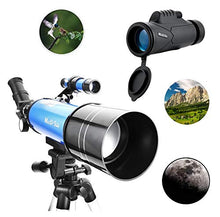 Load image into Gallery viewer, MaxUSee 70mm Refractor Telescope with Adjustable Tripod for Kids Adults &amp; Beginners + Portable 10X42 HD Monocular Bak4 Prism FMC Lens, Travel Scope with Backpack and Phone Adapter
