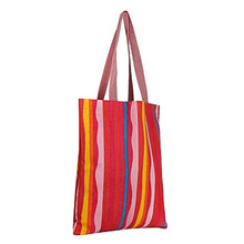 Load image into Gallery viewer, Canvas Tote Bags - Reusable Grocery Bag - Printed Cotton Shopping Bag - Eco Friendly Super Strong Reusable Washable Bags 19x16.5 Inches, 12.5 Inch Handle PINK YELLOW STRIPS
