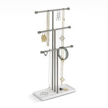 Load image into Gallery viewer, Umbra 299330-491-REM Trigem Hanging Organizer – 3 Tier Table Top Necklace Holder, Box Display with Jewelry Tray Base, One Size, Nickel
