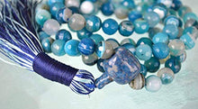Load image into Gallery viewer, Blue Lace Agate mala Beads Necklace 108 Prayer Beads Handmade japa mala w/Lapis Lazuli guru Bead. Energized Meditation Beads for Chanting Mantra Awakening Chakra - w/Velvet Pouch
