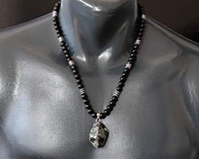 Load image into Gallery viewer, ElisaJewelryArt - Natural Emerald Crystal Pendant Black Onyx Stone Beaded Necklace Genuine Gemstone Unconditional Love Stone Clasp Closure Necklace Unisex Necklace (22.00, Dark Emerald)
