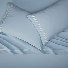 Load image into Gallery viewer, AmazonBasics Premium, Easy-Wash Embroidered Hotel Stitch 120 GSM Sheet Set - Queen, Dusty Blue
