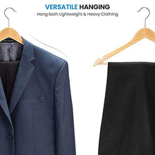 Load image into Gallery viewer, High-Grade Wooden Suit Hangers (20 Pack) - Smooth Finish Solid Wood Coat Hanger with Non Slip Pants Bar, 360° Swivel Hook and Precisely Cut Notches for Camisole, Jacket, Pant, Dress Clothes Hangers
