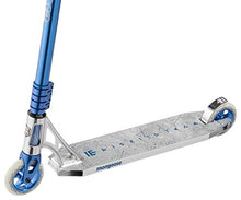 Load image into Gallery viewer, Mongoose Rise 110 Team Youth and Adult Freestyle Kick Scooter, High Impact 110mm Wheels, Bike-Style Grips, Lightweight Alloy Deck, Silver/Blue
