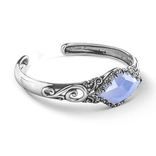 Load image into Gallery viewer, Carolyn Pollack Sterling Silver Blue Lace Agate Gemstone Scroll and Floral Filigree Cuff Bracelet Size Medium
