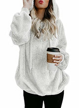 Load image into Gallery viewer, Dokotoo Womens Fashion Winter Cozy Warm Fuzzy Casual Loose Sweater Sweatshirt Hooded Fleece Pullover Sweater with Pockets White Small
