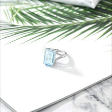 Load image into Gallery viewer, Gem Stone King 925 Sterling Silver Sky Blue Topaz Women's Solitaire Ring 8.70 Cttw Gemstone Birthstone 14X10MM Emerald Cut (Size 8)
