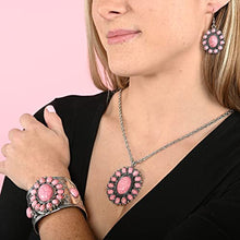 Load image into Gallery viewer, Shop LC Jewelry Set Pink Howlite Flower Earrings Bracelet Pendant Necklace for Women Stainless Steel Size 26"
