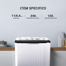 Load image into Gallery viewer, Portable Mini Twin Tub Washing Machine 17.6lbs, Washer(11lbs)&amp;Spinner(6.6lbs), 35 mins MAX Washing Time, with Drain Hose, Inlet Water Hose, For Camping, Apartments, Dorms- TACKLIFE DSBP171
