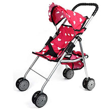 Load image into Gallery viewer, The New York Doll Collection My First Doll Stroller with Basket &amp; Heart Design Foldable Doll Stroller, Pink
