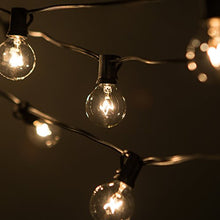 Load image into Gallery viewer, 50 Foot Globe String Lights - Black Wire - 50 G40 Clear Bulbs (+ 2 Free Spares) for Patio Deck Cafe Bistro and Outdoor Lighting
