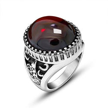 Load image into Gallery viewer, Oakky 316l Stainless Steel Classical Exquisite Animal Pattern Red Agate Rings Size 10
