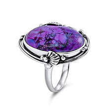 Load image into Gallery viewer, Large Oval Statement Stabilized Purple Turquoise Ring For Women 925 Sterling Silver

