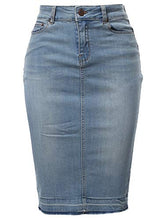 Load image into Gallery viewer, A2Y Slim Fit Rayon Knee Length Back Slit Denim Jean Pencil Skirt Light Navy S

