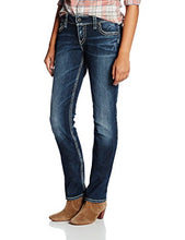 Load image into Gallery viewer, Silver Jeans Co. Women's Suki Curvy Fit Mid Rise Straight Leg Jeans, Vintage Dark Wash with Lurex Stitch, 27W X 30L
