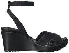 Load image into Gallery viewer, Crocs Women's Leigh II Cross-Strap Ankle Wedges Sandal, Black/Black, 4
