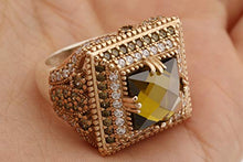 Load image into Gallery viewer, Turkish Handmade Jewelry Square Shape Princess Cut Peridot and Round Cut Topaz 925 Sterling Silver Ring Size Option
