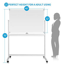 Load image into Gallery viewer, Mobile Whiteboard, Double Sided Dry Erase Board Aluminum Frame, Rolling Stand White Board &amp; Accessories with 4 Markers, 1 Eraser, 12 Push Stickers (48x32)
