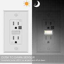 Load image into Gallery viewer, SOZULAMP Tamper Resistant(TR) Receptacle Outlet with Night Light-Easy to Install, Combination Nightlights and Decora Wall Outlets-15A 125V, 3 Wire, Self Grounding, 2 Pole-with Wall Plate(4Pack, White)
