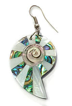Load image into Gallery viewer, Abalone Earrings with Mother of Pearl Handmade 2 inch Natural Shell Dangle Drop Womwn Jewelry BA268
